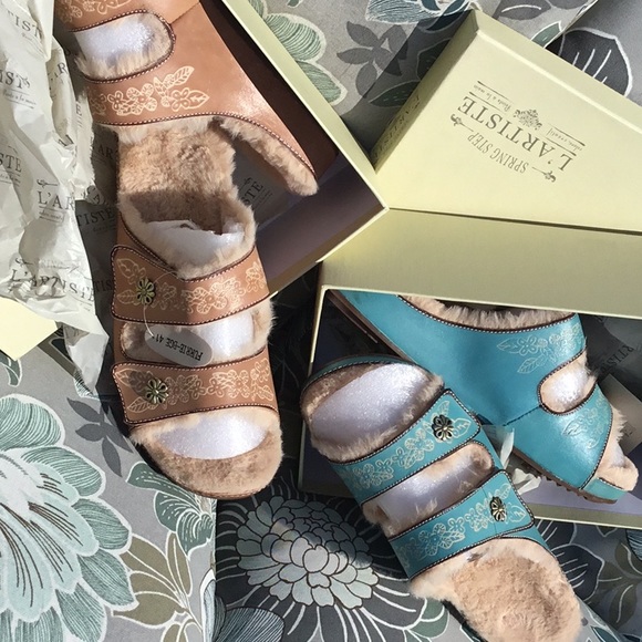 Spring Step Shoes - NIB Faux shearling leather adjustable strap Indoor Outdoor Traction Soles 41 9